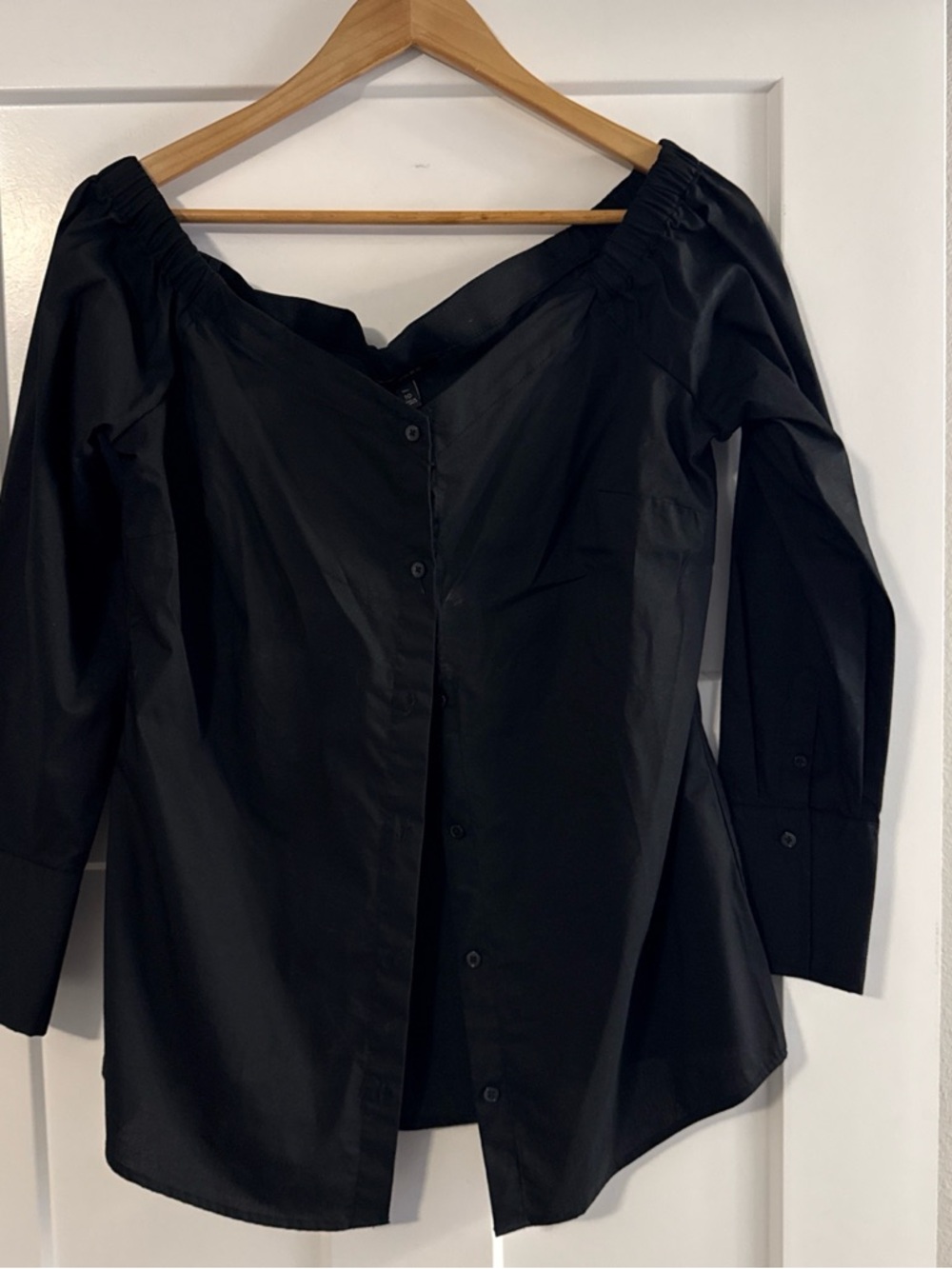 Banana Republic Black Off-Shoulder Button-Front Blouse